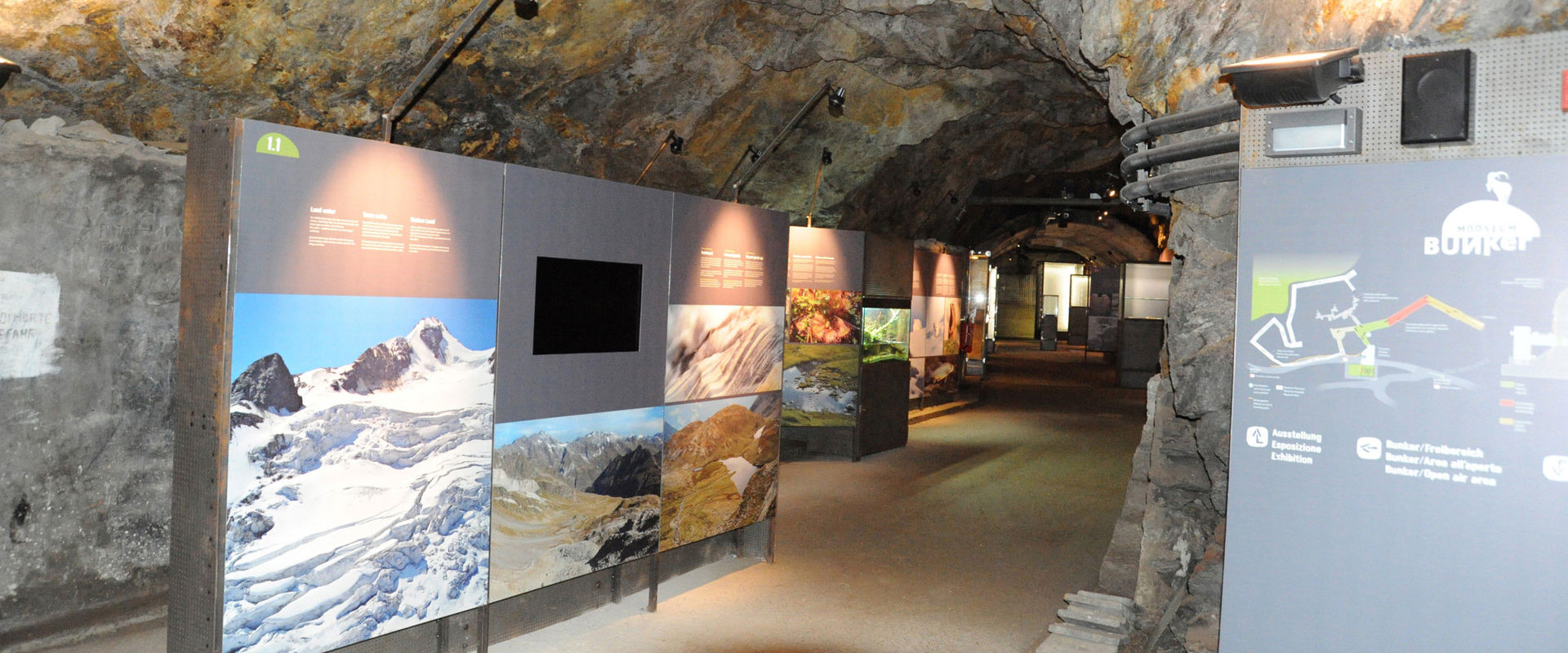 Bunker Mooseum in Moos in Passeier Display boards in the Bunker Museum.