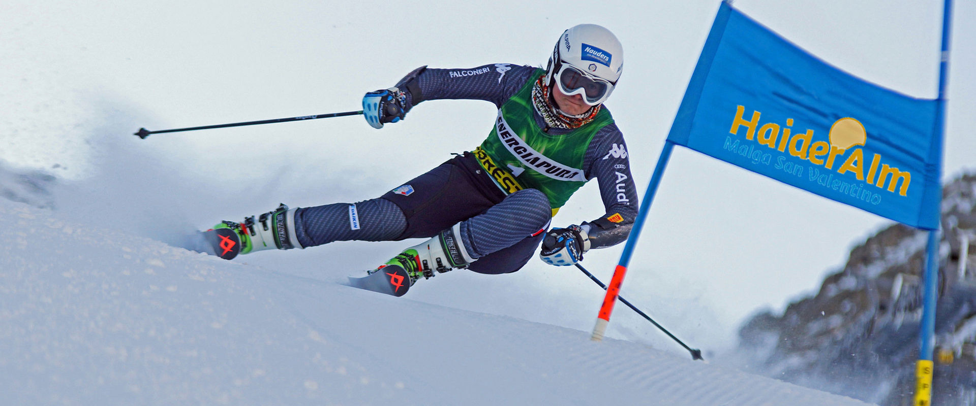 Ski competition Skier riding down the slope.