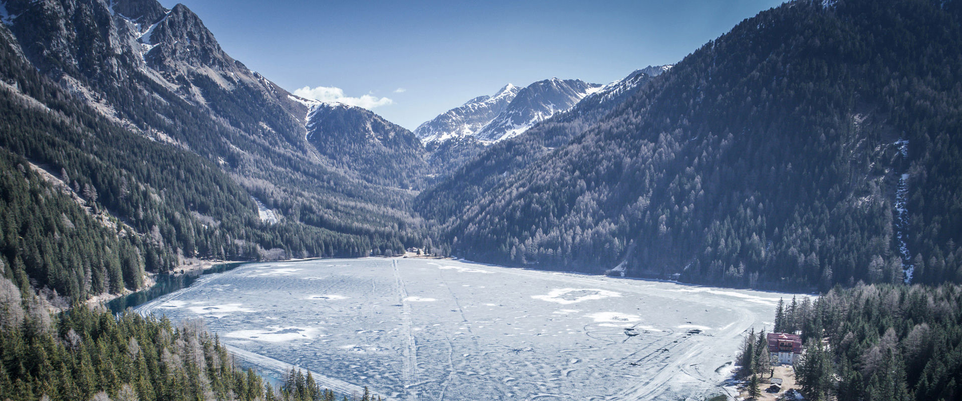Antholzer lake in winter Icy mountain lake in winter.