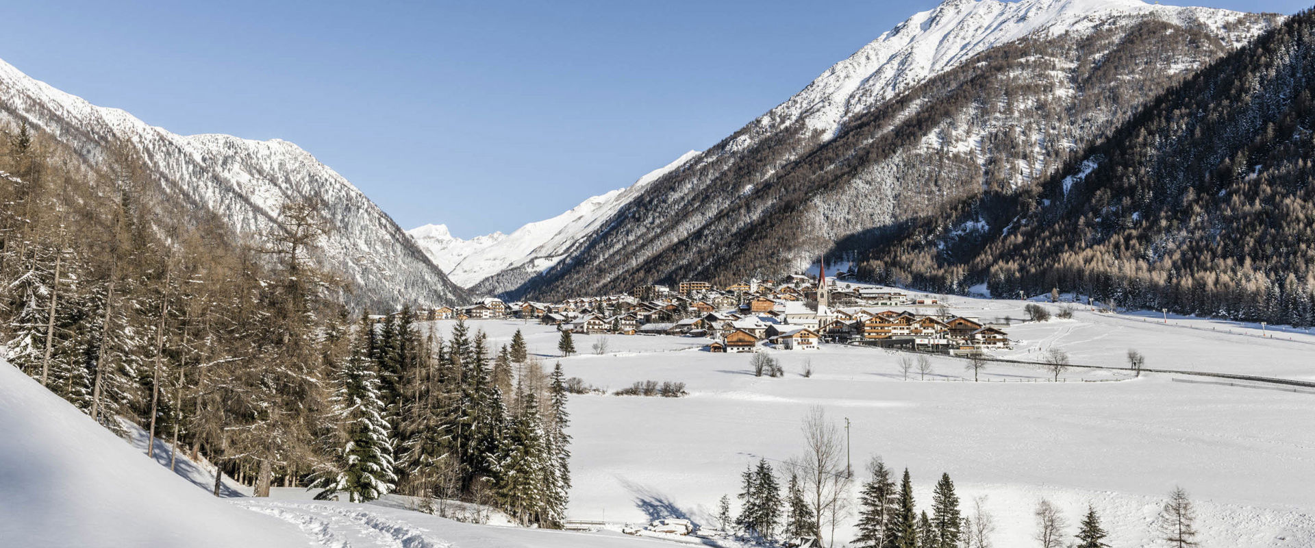 Vals Winter hiking path in Vals with mountain view