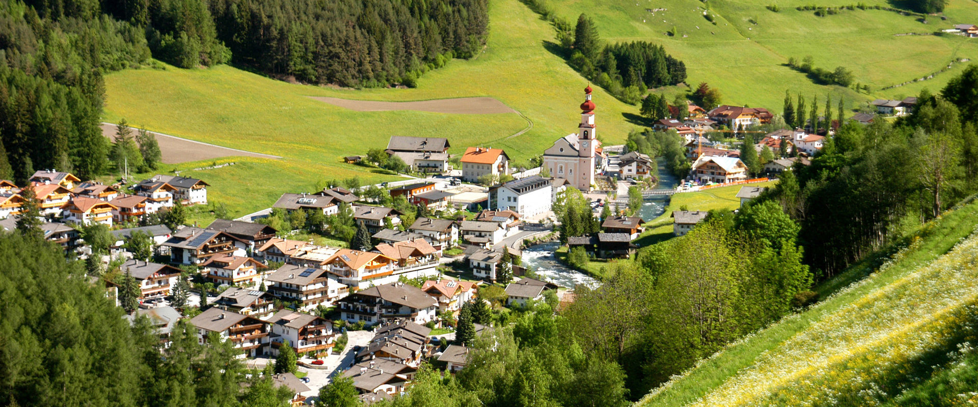 St. Johann in the Ahrntal Valley Panoramic photo of the village of St. Johann in the Ahrntal Valley