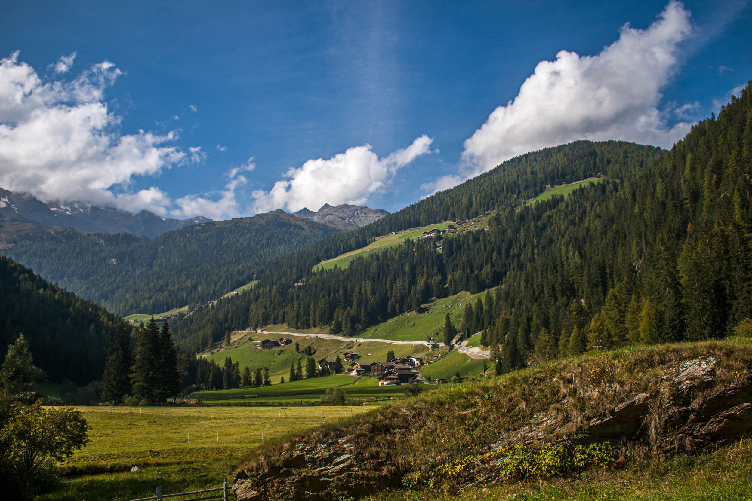 Distant view to the village of St. Gertraud in the Ulten Valley