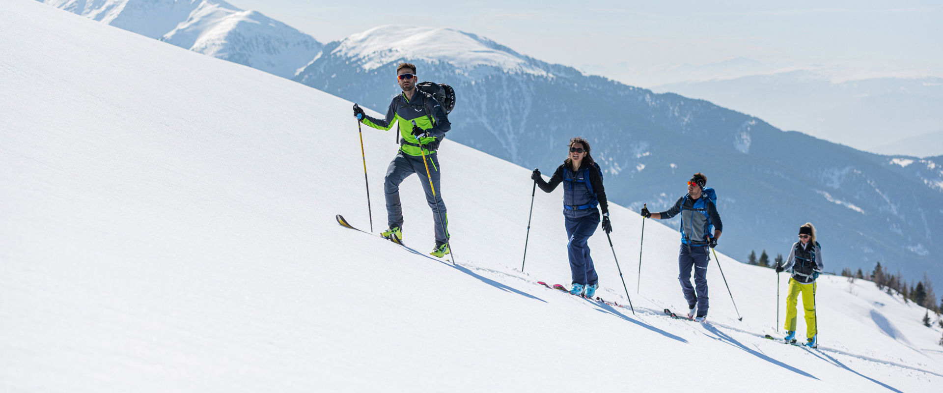 Ski tourers Ski tourers go up the mountain.