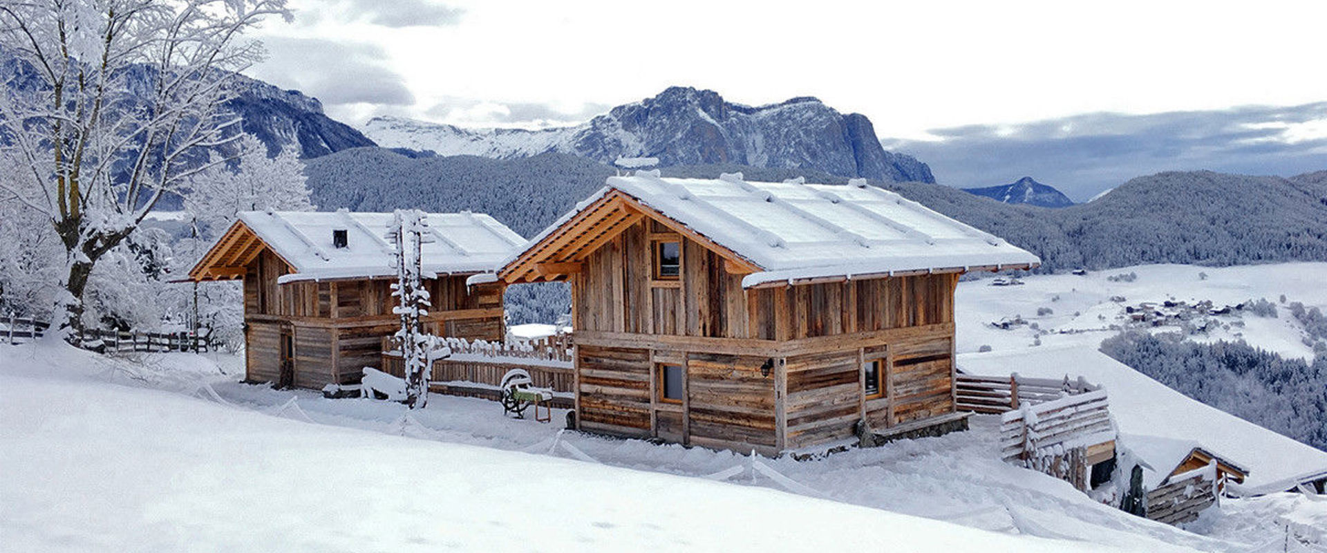 Chalets in winter. Chalets in a snow-covered winter landscape with wonderful views.