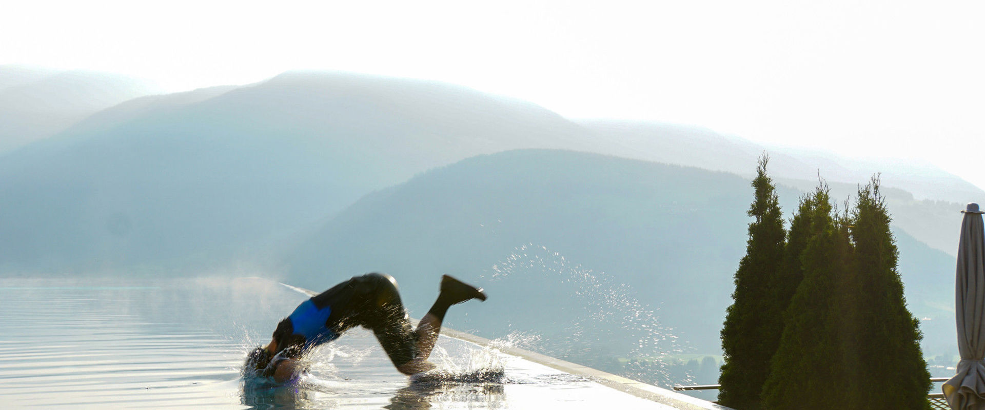 Cyclist falls into the Sky Pool.